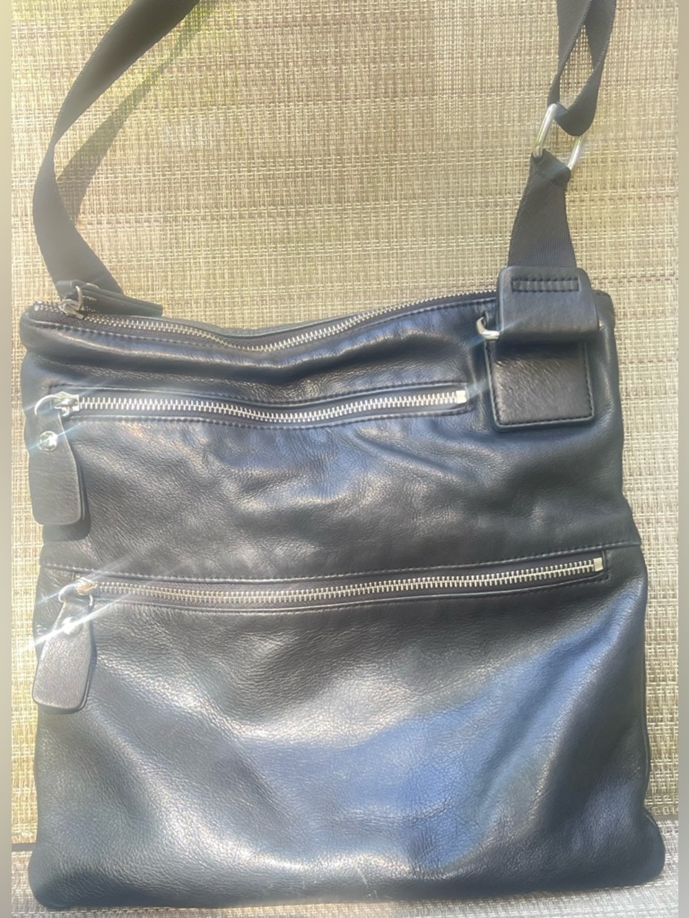 Margot Genuine Multi Zip Leather Black Crossbody Bag
